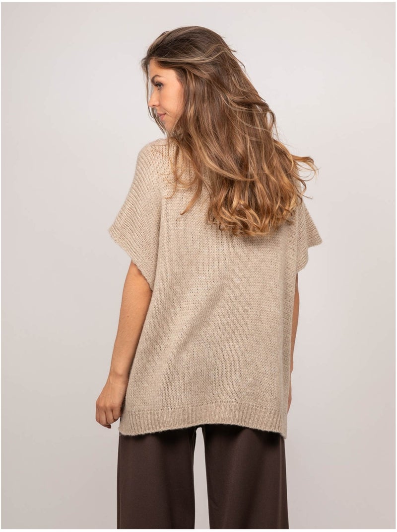 Maglione oversize a maniche corte in maglia grossa kireve Beige - Kiabi