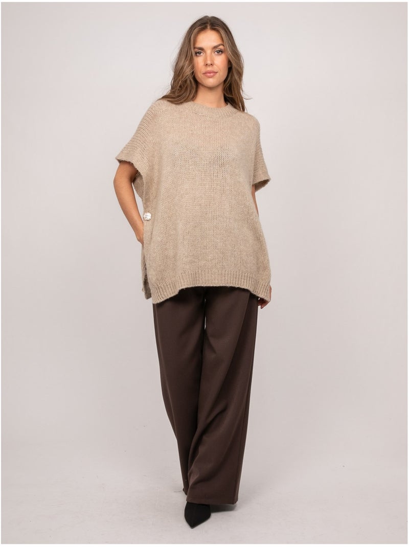 Maglione oversize a maniche corte in maglia grossa kireve Beige - Kiabi