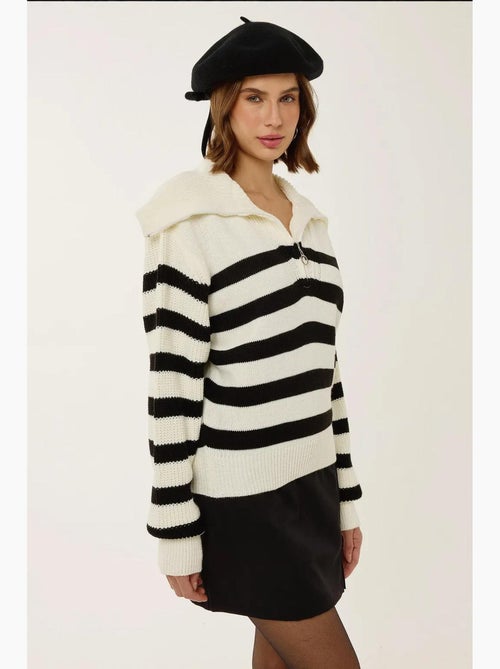 Maglione oversize a righe con cerniera hiccup - Kiabi Maglione oversize a righe con cerniera hiccup - Kiabi