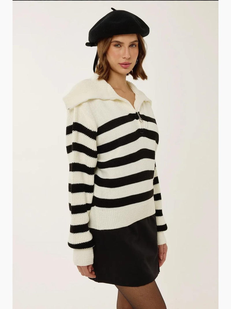 Maglione oversize a righe con cerniera hiccup Bianco - Kiabi