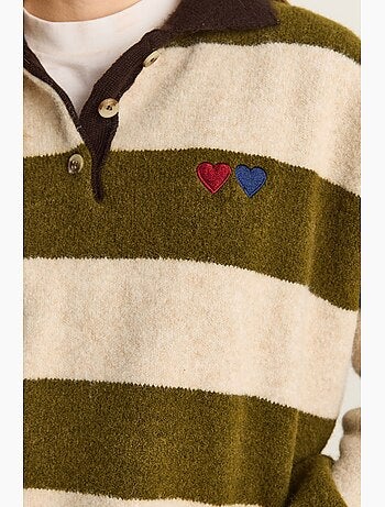 Maglione oversize a righe con colletto polo e ricamo lucci