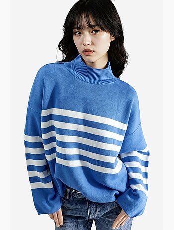 Maglione oversize a righe con collo alto my fashion
