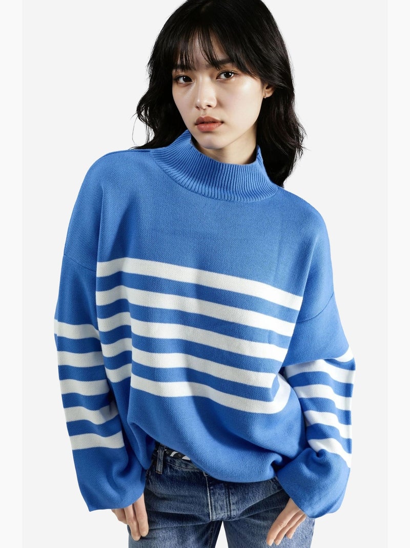 Maglione oversize a righe con collo alto my fashion Blu zaffiro - Kiabi