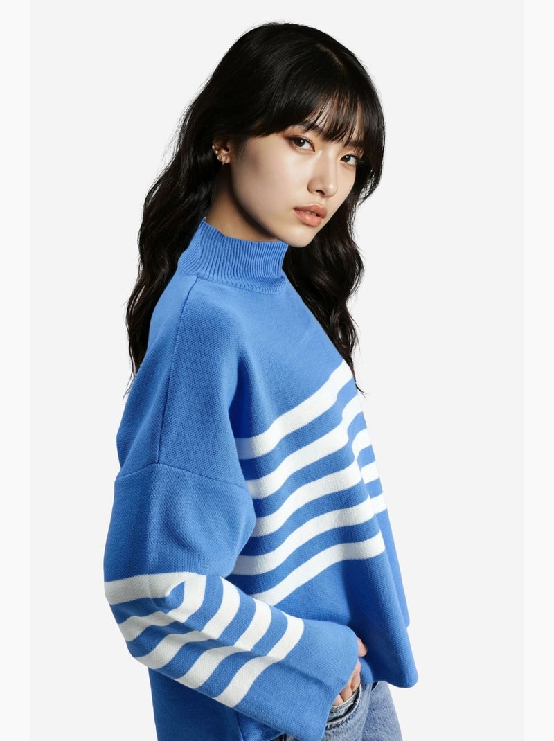 Maglione oversize a righe con collo alto my fashion Blu zaffiro - Kiabi