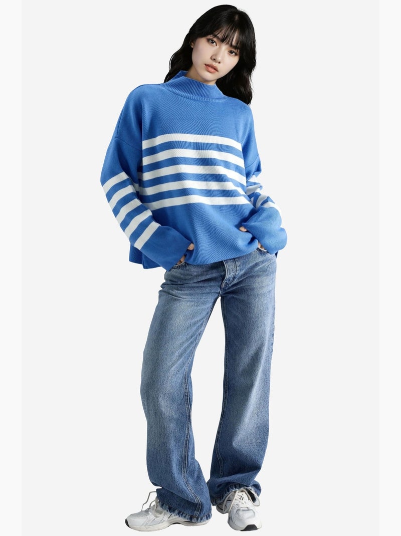 Maglione oversize a righe con collo alto my fashion Blu zaffiro - Kiabi