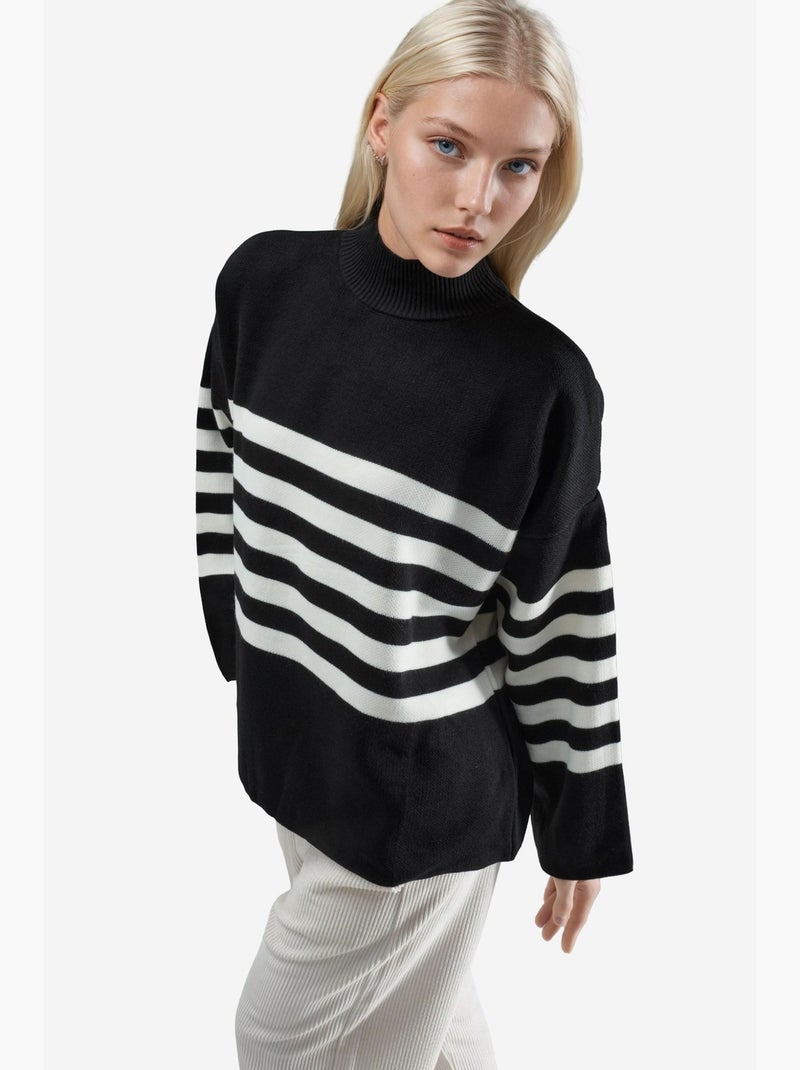 Maglione oversize a righe con collo alto my fashion Nero - Kiabi