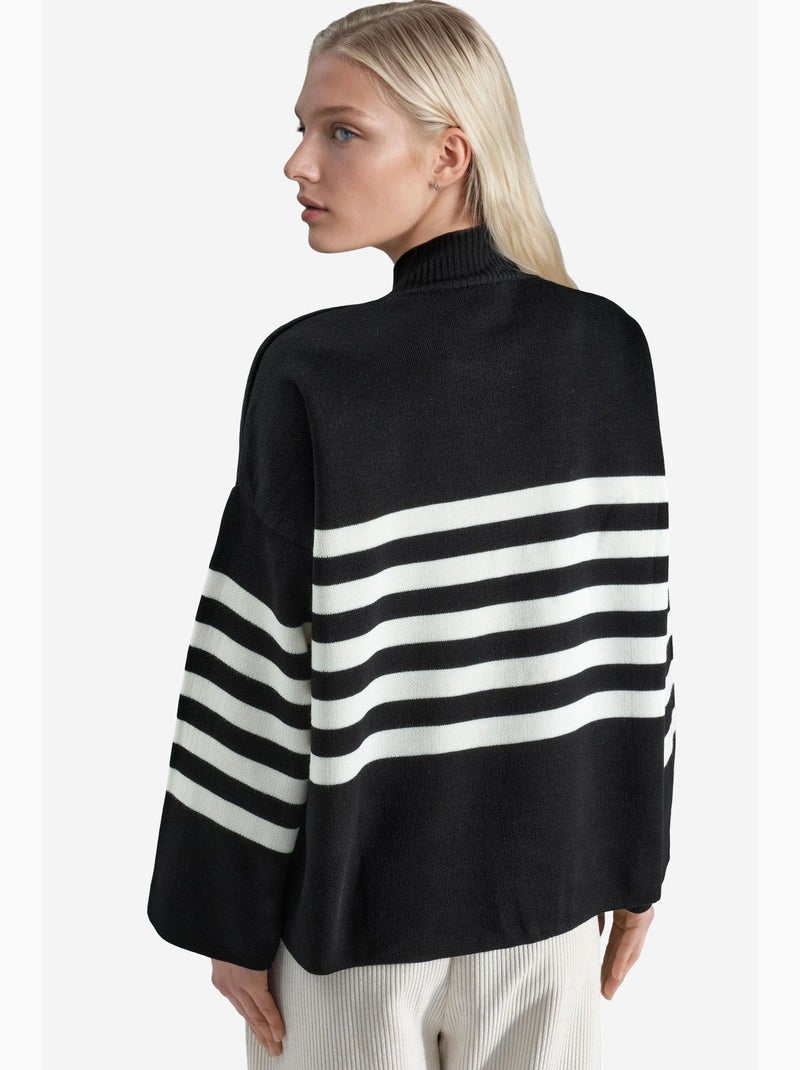 Maglione oversize a righe con collo alto my fashion Nero - Kiabi