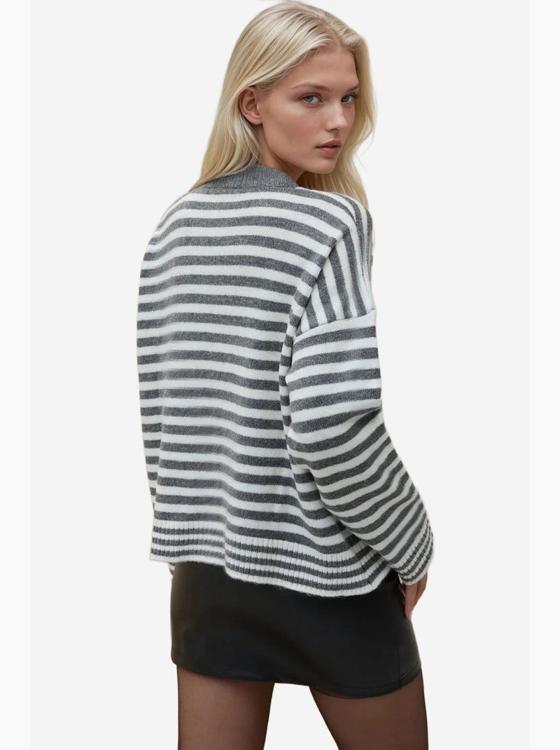Maglione oversize a righe con girocollo soft-touch hiccup Grigio scuro - Kiabi