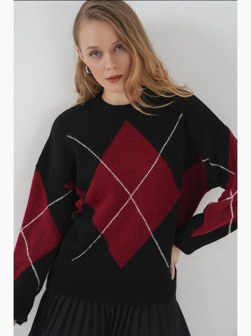 Maglione oversize a rombi con girocollo bdart Rosso scuro - Kiabi