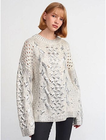 Maglione oversize a trecce con girocollo