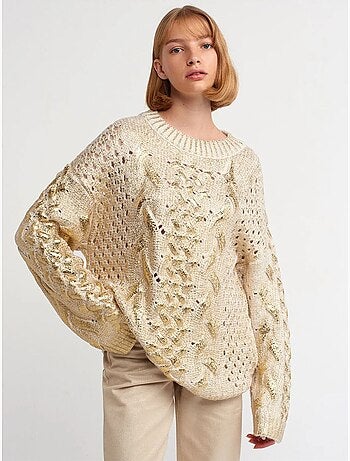 Maglione oversize a trecce con girocollo