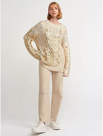 Maglione oversize a trecce con girocollo