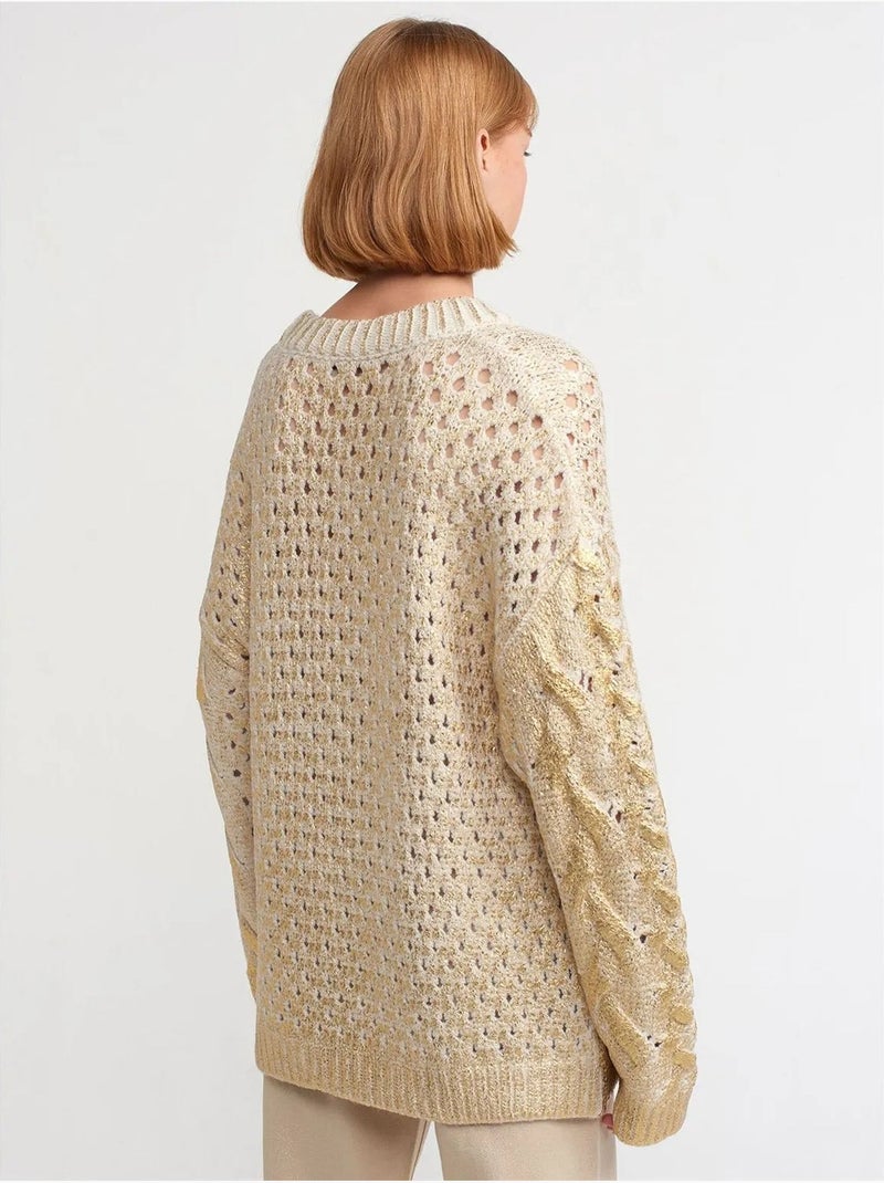 Maglione oversize a trecce con girocollo Crema - Kiabi