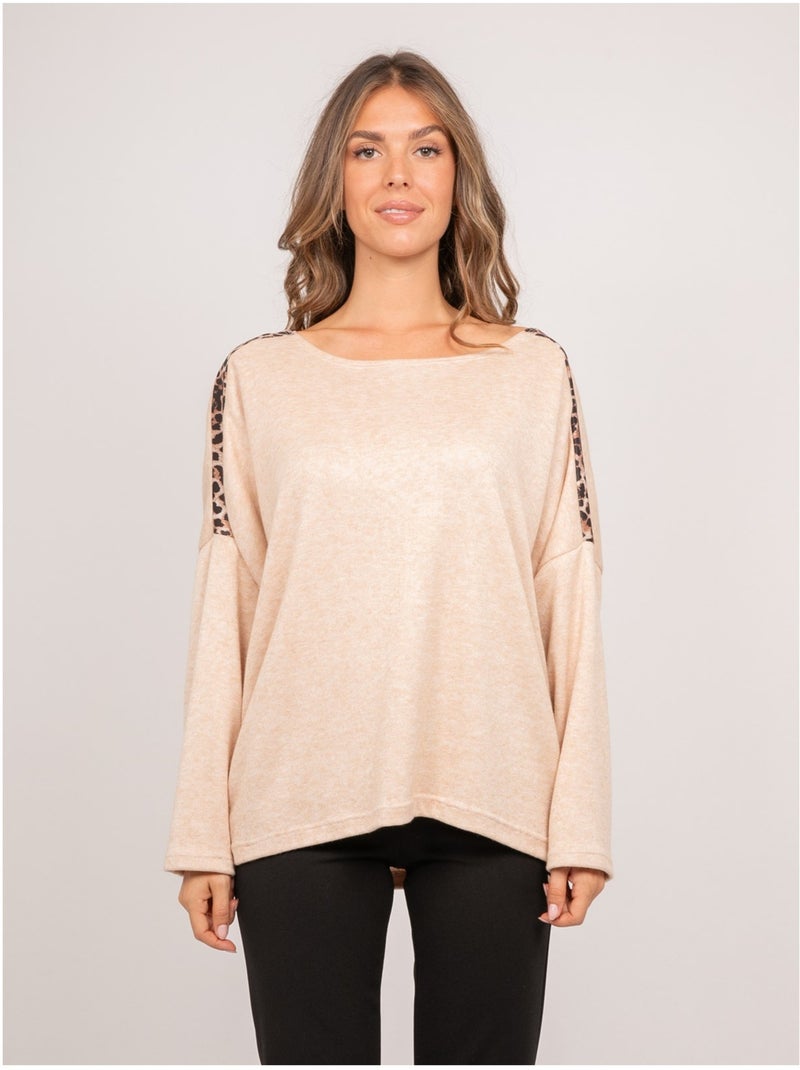Maglione oversize con dettagli leopardati kenora Beige - Kiabi