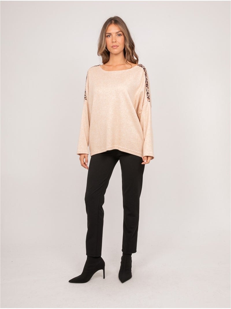 Maglione oversize con dettagli leopardati kenora Beige - Kiabi