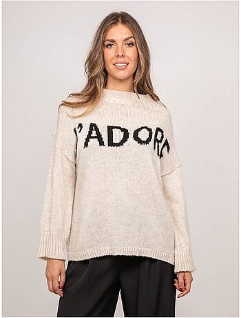 Maglione oversize con scritta e collo alto kyline