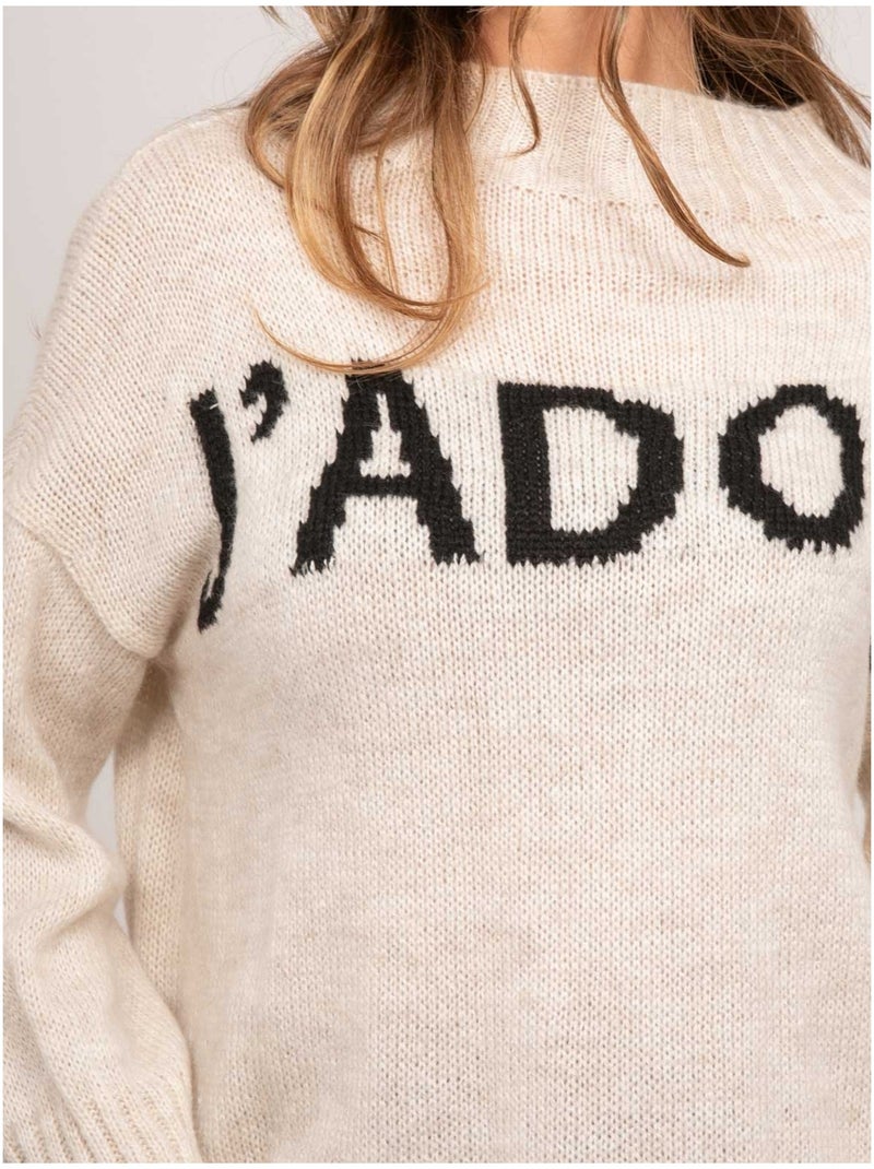 Maglione oversize con scritta e collo alto kyline Beige - Kiabi