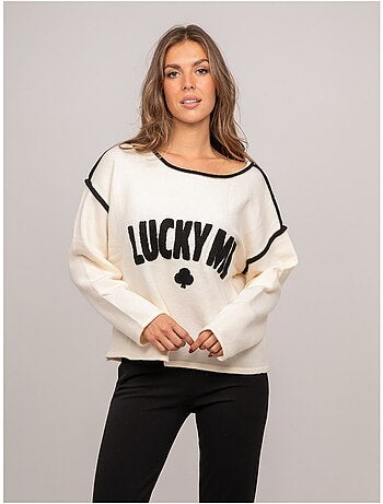 Maglione oversize con scritta ricamata "lucky me" kevisse