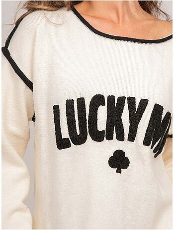 Maglione oversize con scritta ricamata "lucky me" kevisse