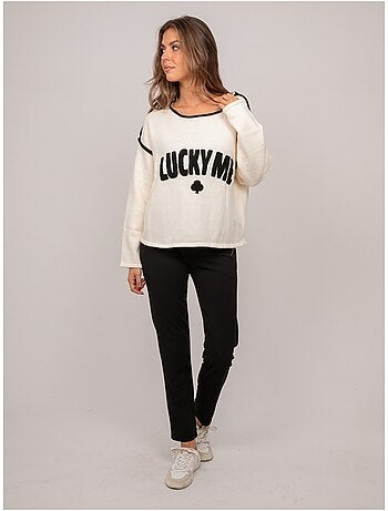 Maglione oversize con scritta ricamata "lucky me" kevisse