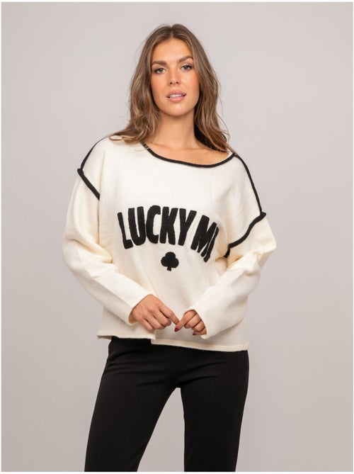 Maglione oversize con scritta ricamata "lucky me" kevisse - Kiabi