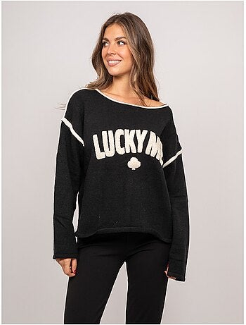 Maglione oversize con scritta ricamata "lucky me" kevisse