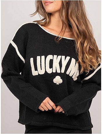 Maglione oversize con scritta ricamata "lucky me" kevisse