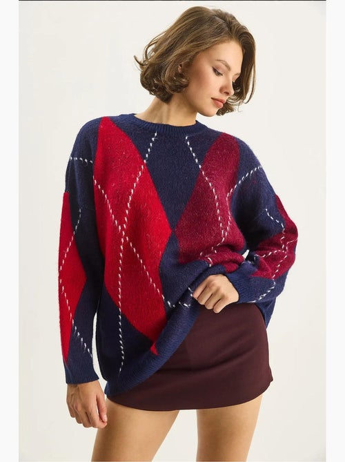 Maglione oversize con stampa a rombi lucci - Kiabi Maglione oversize con stampa a rombi lucci - Kiabi