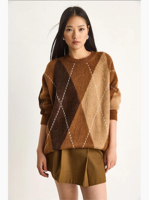 Maglione oversize con stampa a rombi lucci - Kiabi Maglione oversize con stampa a rombi lucci - Kiabi