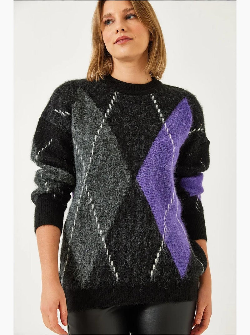 Maglione oversize con stampa a rombi lucci Grigio viola - Kiabi