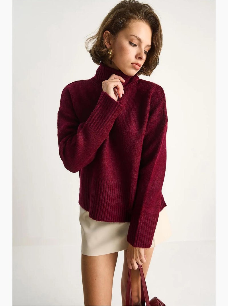 Maglione oversize in maglia a collo alto lucci Rosso bordeaux - Kiabi