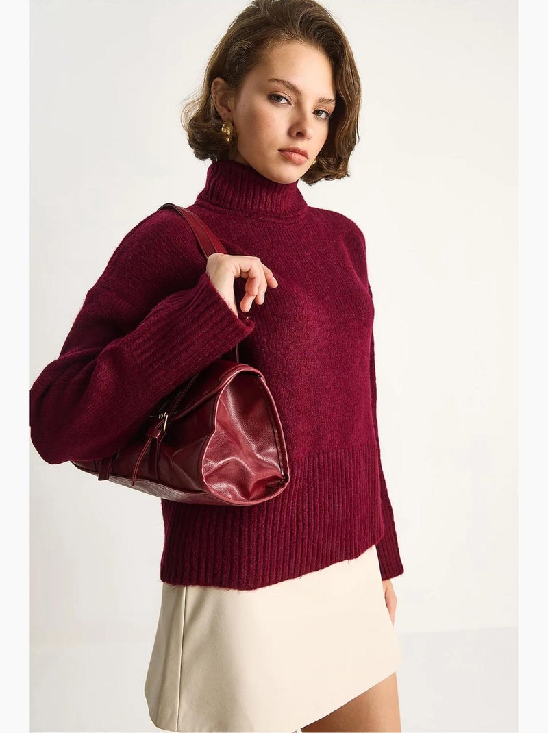Maglione oversize in maglia a collo alto lucci Rosso bordeaux - Kiabi