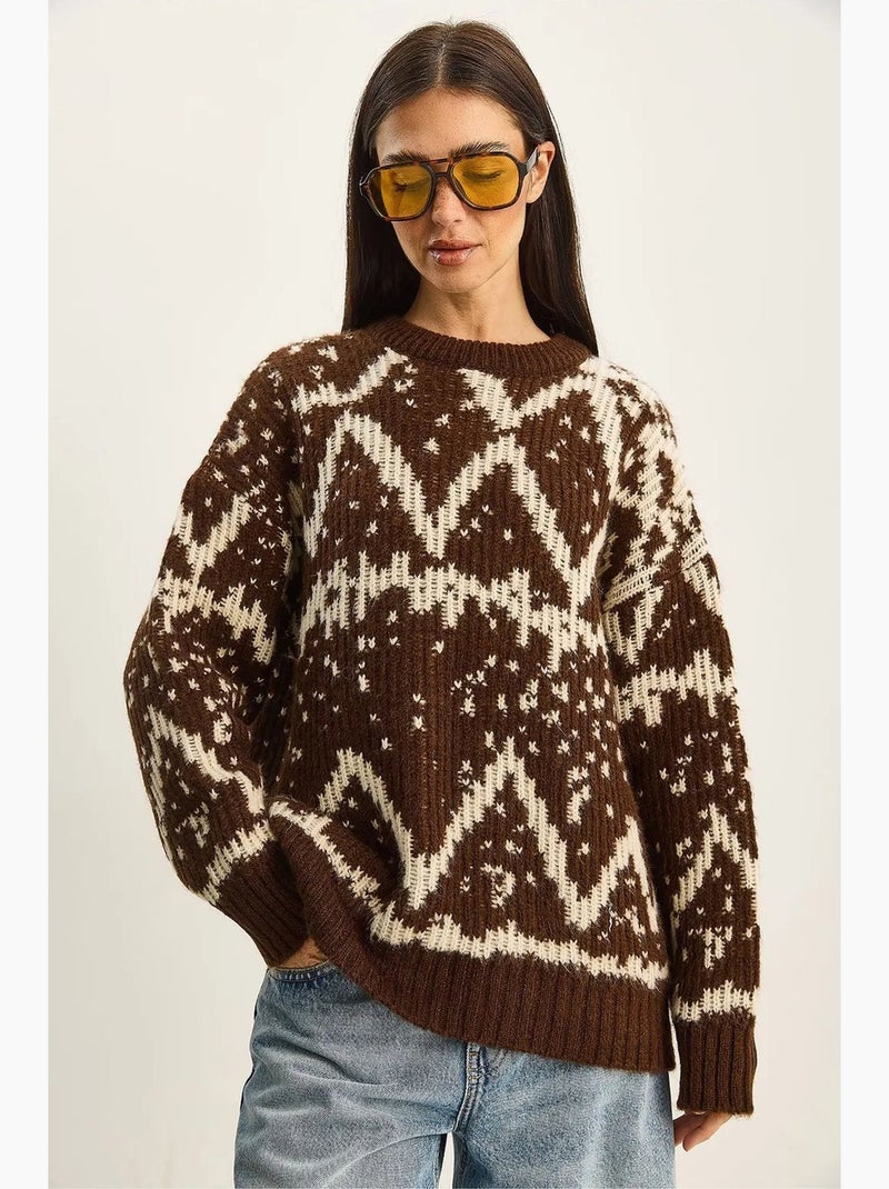 Maglione oversize in maglia con motivo etnico lucci Marrone - Kiabi