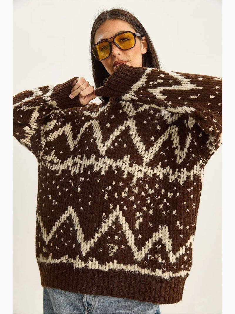 Maglione oversize in maglia con motivo etnico lucci Marrone - Kiabi