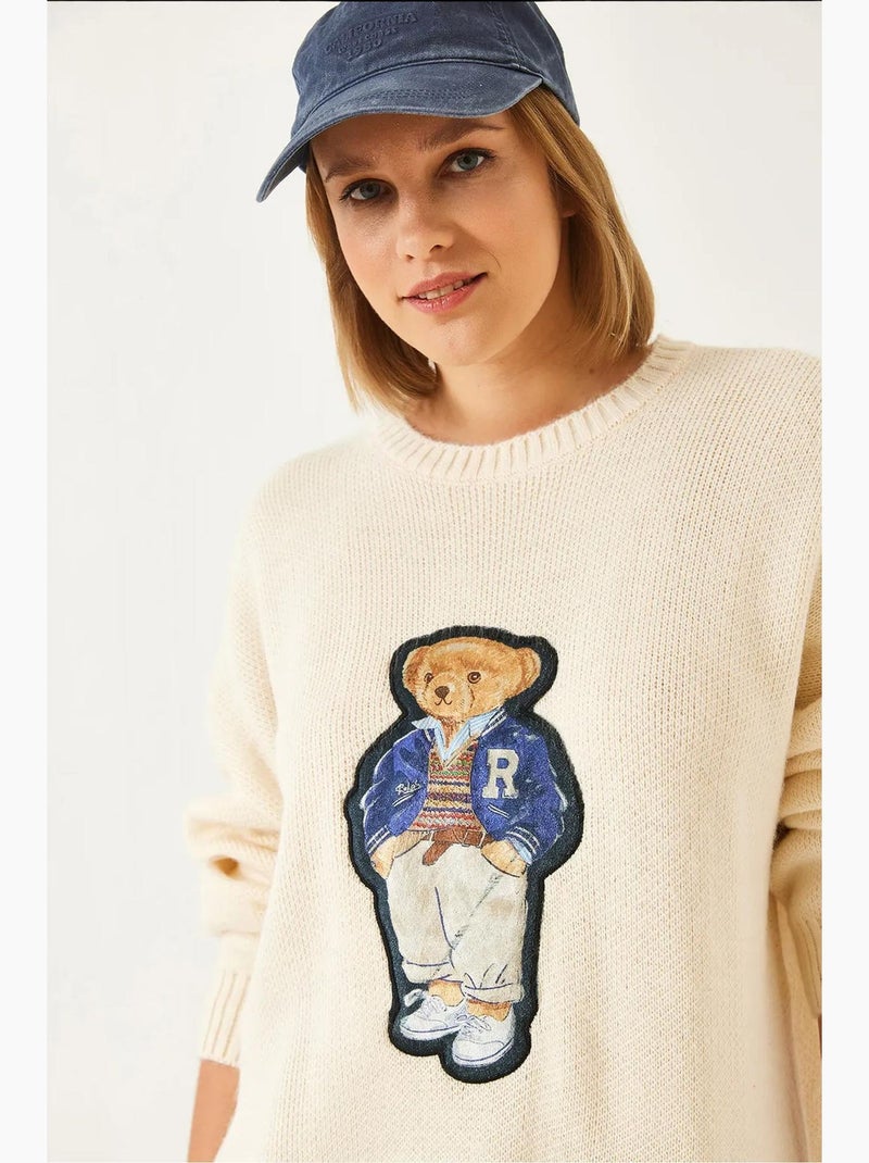 Maglione oversize in maglia con stampa orsetto lucci Beige argilla - Kiabi