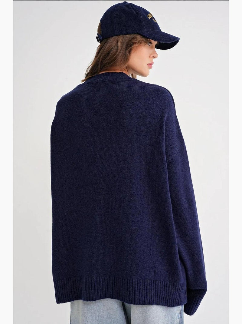Maglione oversize in maglia mixray Blu marino - Kiabi
