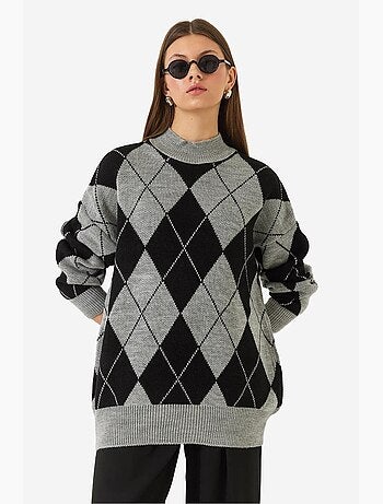 Maglione oversize in maglia spessa con motivo baklava e collo alto lucci