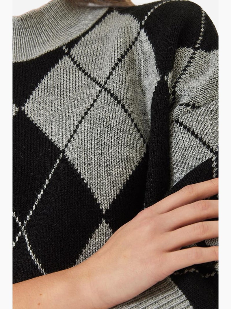 Maglione oversize in maglia spessa con motivo baklava e collo alto lucci Grigio chiaro - Kiabi