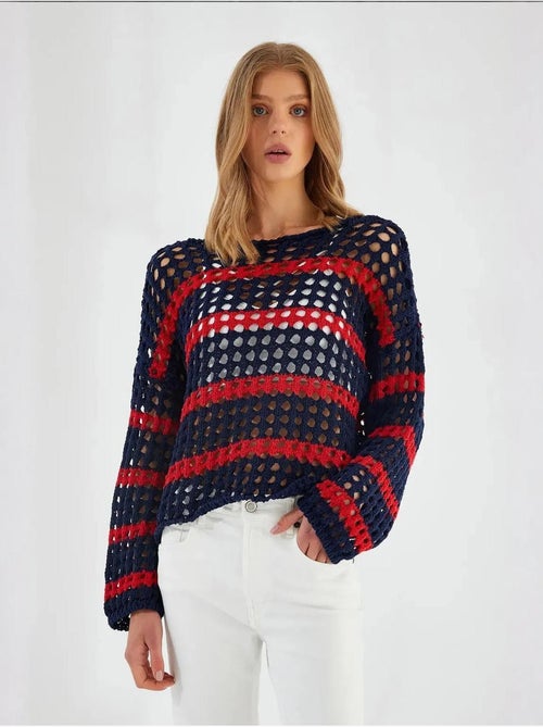 Maglione oversize in maglia spessa testurizzata a righe mixray - Kiabi Maglione oversize in maglia spessa testurizzata a righe mixray - Kiabi