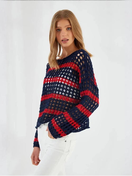 Maglione oversize in maglia spessa testurizzata a righe mixray - Kiabi Maglione oversize in maglia spessa testurizzata a righe mixray - Kiabi
