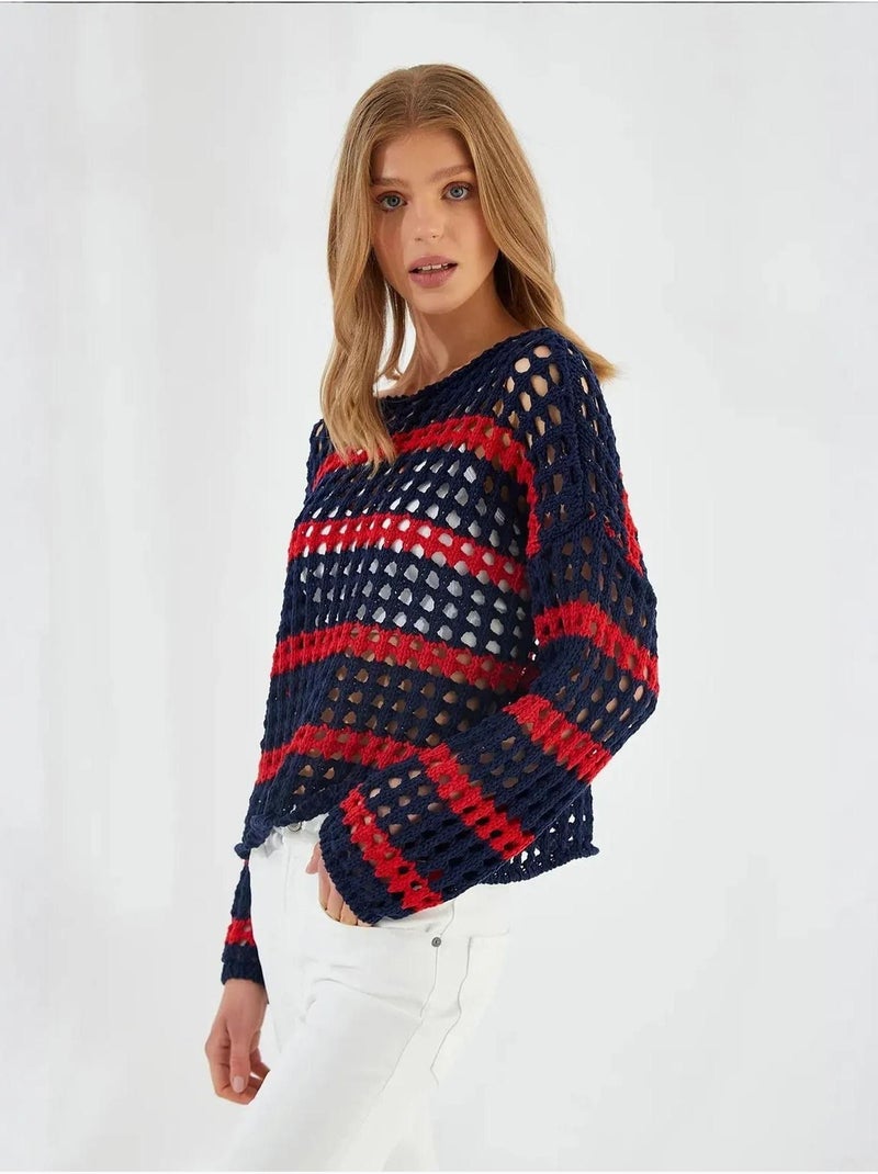 Maglione oversize in maglia spessa testurizzata a righe mixray Blu marino - Kiabi