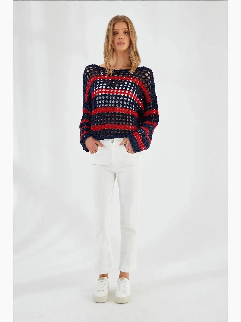 Maglione oversize in maglia spessa testurizzata a righe mixray Blu marino - Kiabi