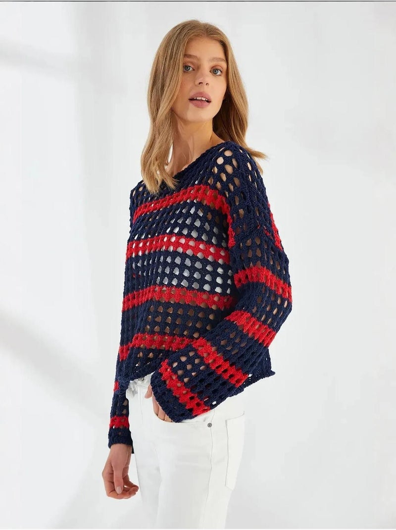 Maglione oversize in maglia spessa testurizzata a righe mixray Blu marino - Kiabi