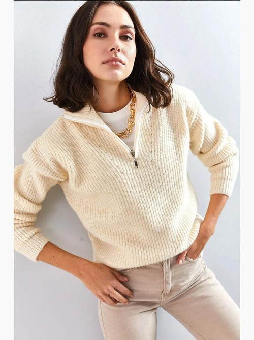 Maglione oversize in maglia testurizzata con collo con zip lucci - Kiabi Maglione oversize in maglia testurizzata con collo con zip lucci - Kiabi
