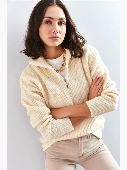 Maglione oversize in maglia testurizzata con collo con zip lucci - Kiabi Maglione oversize in maglia testurizzata con collo con zip lucci - Kiabi