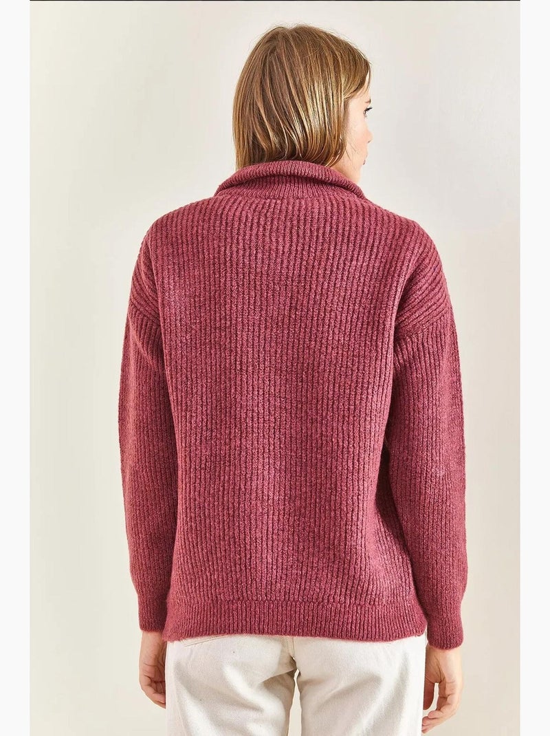 Maglione oversize in maglia testurizzata con collo con zip lucci Rosa antico - Kiabi