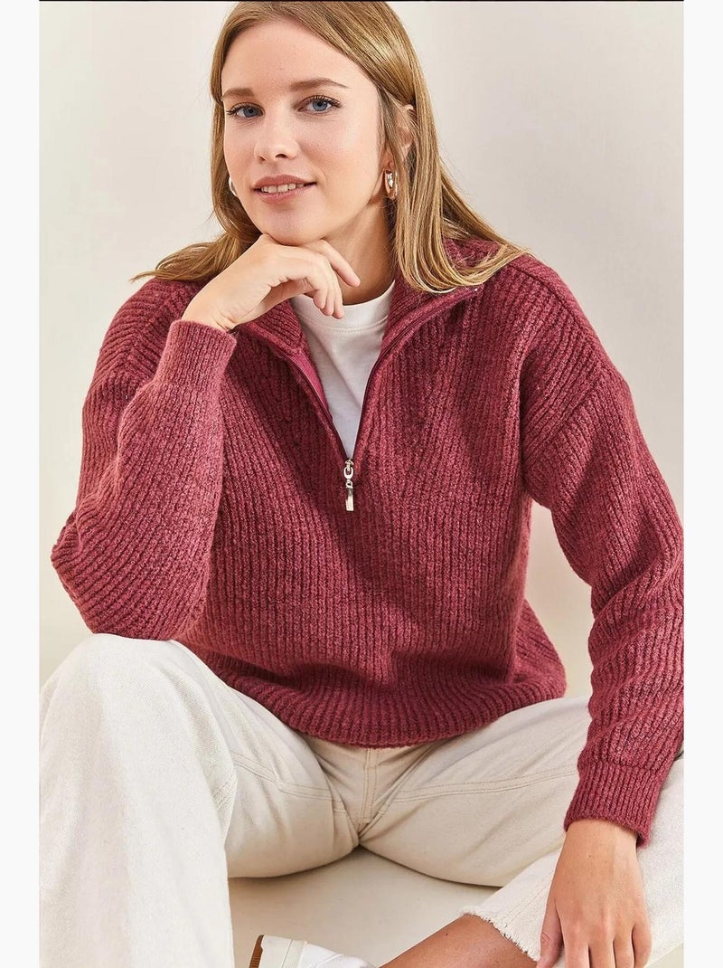 Maglione oversize in maglia testurizzata con collo con zip lucci Rosa antico - Kiabi