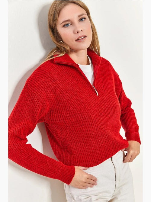 Maglione oversize in maglia testurizzata con collo con zip lucci - Kiabi Maglione oversize in maglia testurizzata con collo con zip lucci - Kiabi