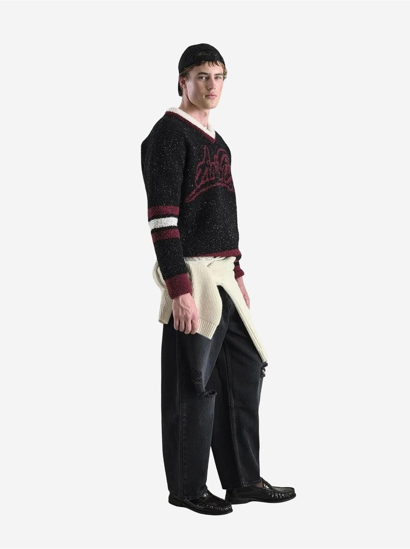 Maglione oversize in peluche con scollo a v giesto Nero - Kiabi