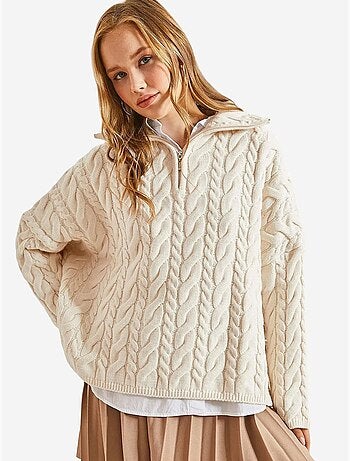 Maglione oversize per capelli e barba con collo con zip lucci